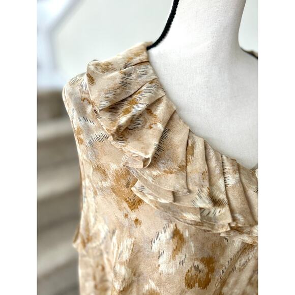 Talbots Champagne Beige Printed Silk Ruffle Sleeveless Blouse 18WP - Picture 2 of 7